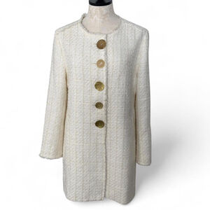 Zara Tweed Coat with Gold Buttons - Size L